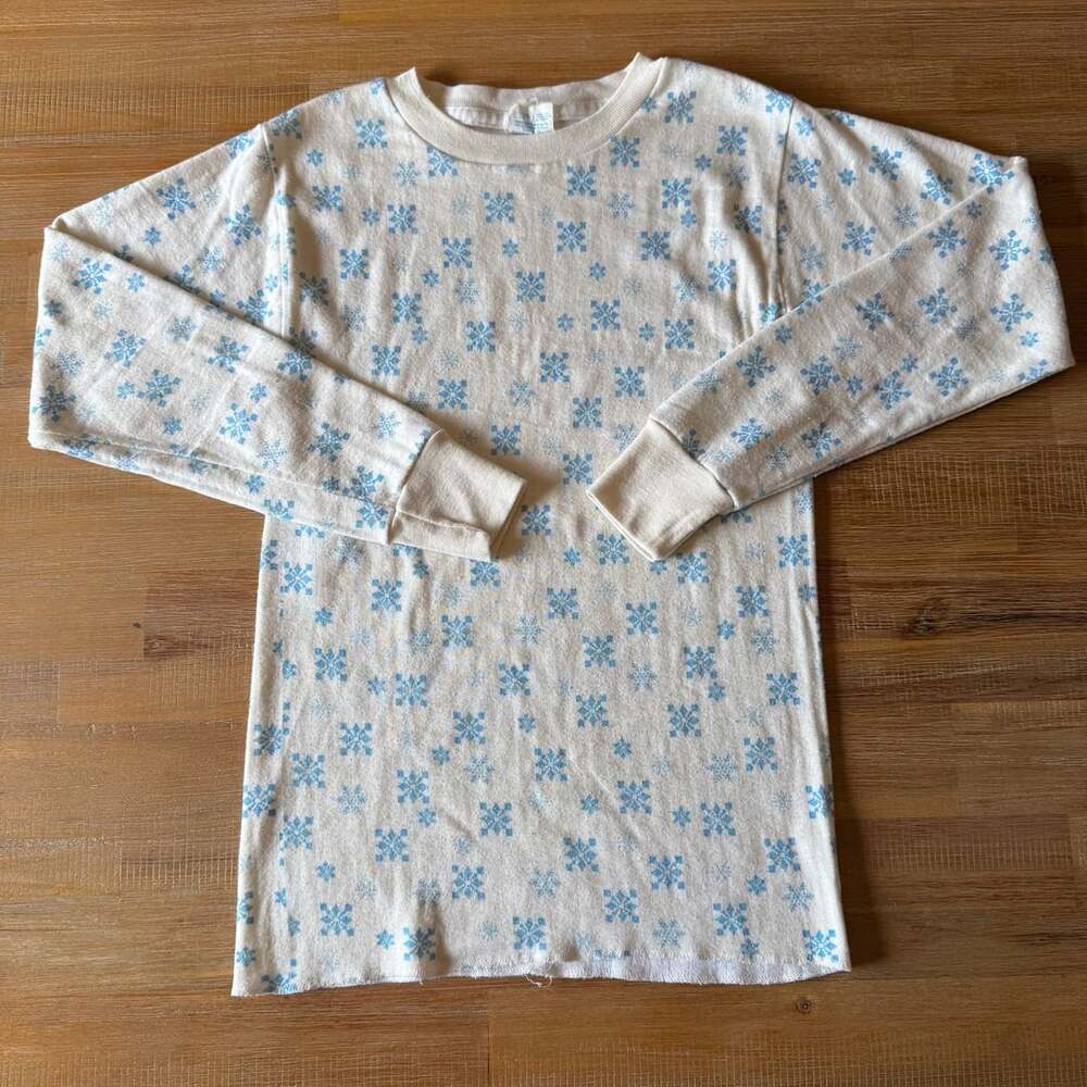 Vintage Sears Snowflake Thermal Long Sleeve Shirt White Blue Sz M